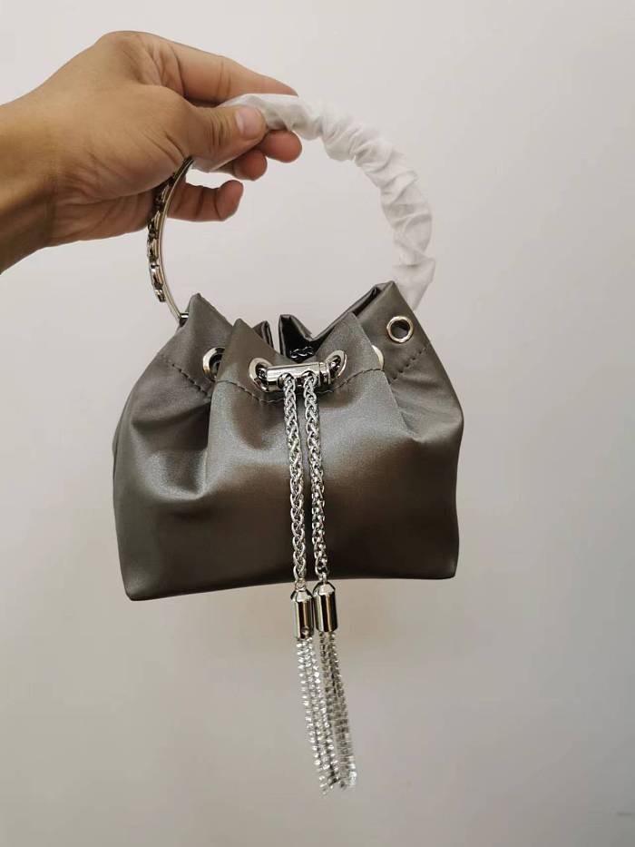 SUPER WHOLESALE | Mattea Satin Crystal Embellished Bucket Bag In Hot Pink