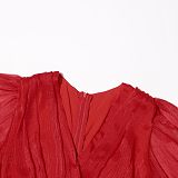 SUPER WHOLESALE | Anneline V Neck Ruched Mini Dress In Red