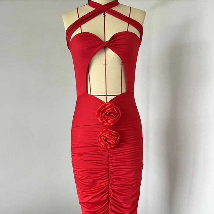 SUPER WHOLESALE | Pomeline Rose Bodycon Maxi Dress In Red