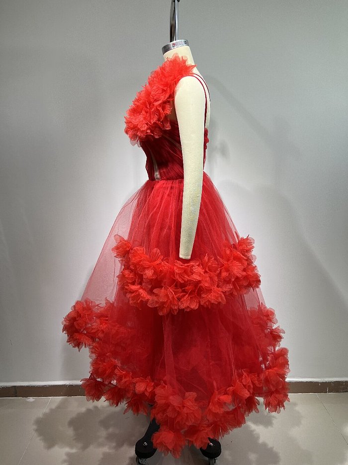 SUPER WHOLESALE |Ghslaine One Shoulder Tulle Midi Dress