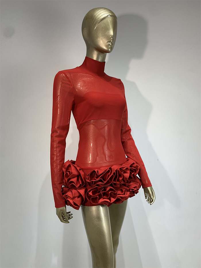 SUPER WHOLESALE | Nairi Long Sleeve Flower Mesh Mini Dress