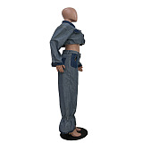 SUPER WHOLESALE | Patchwork Pants Set in Denim Blue
