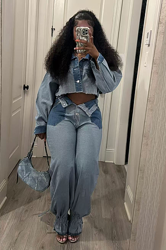 SUPER WHOLESALE | Patchwork Pants Set in Denim Blue