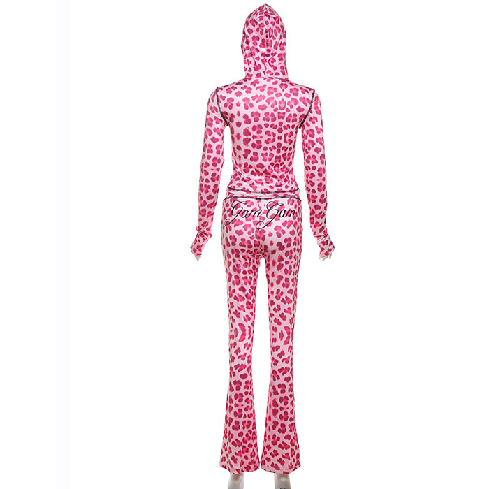 SUPER WHOLESALE | Leopard Hoodie Pants Set in Pink