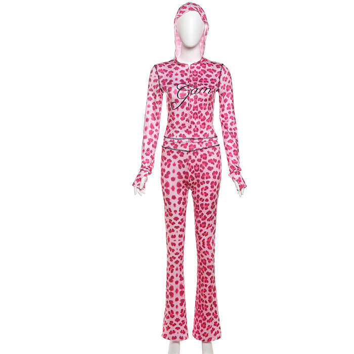 SUPER WHOLESALE | Leopard Hoodie Pants Set in Pink