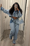 SUPER WHOLESALE | Patchwork Pants Set in Denim Blue