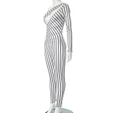 SUPER WHOLESALE | Cut-out Stripy Jumpsuit