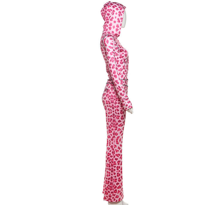 SUPER WHOLESALE | Leopard Hoodie Pants Set in Pink