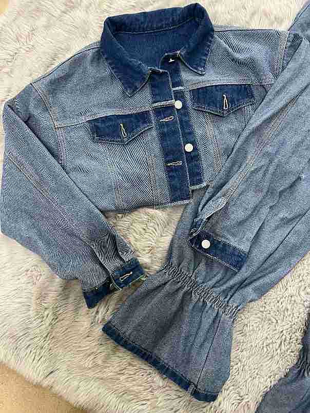 SUPER WHOLESALE | Patchwork Pants Set in Denim Blue