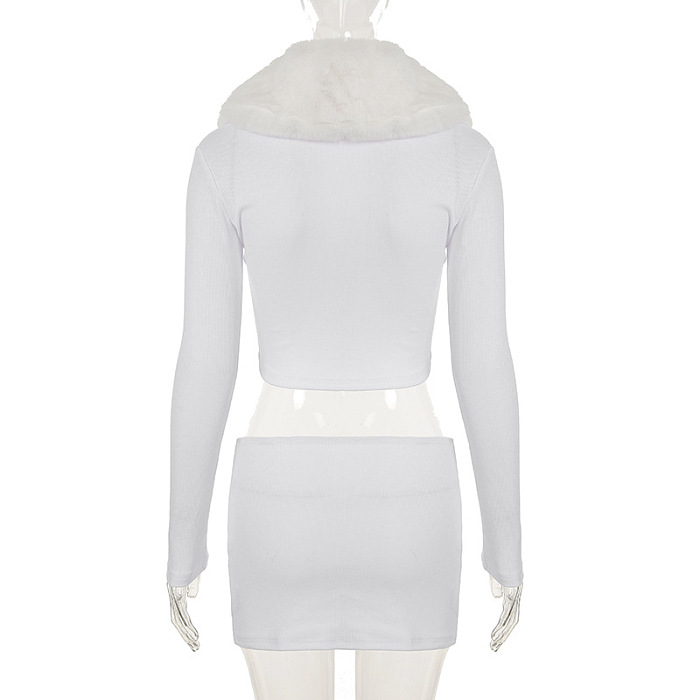 SUPER WHOLESALE | Fur Collar Skirt Set(white)
