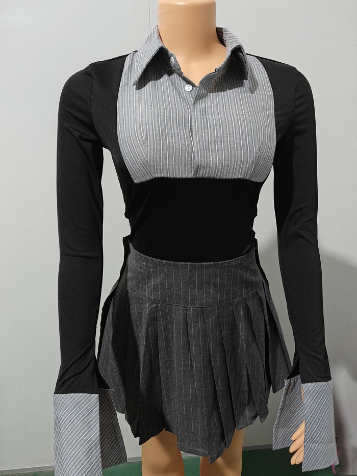 SUPER WHOLESALE | Patchwork Pleated Skirt Set