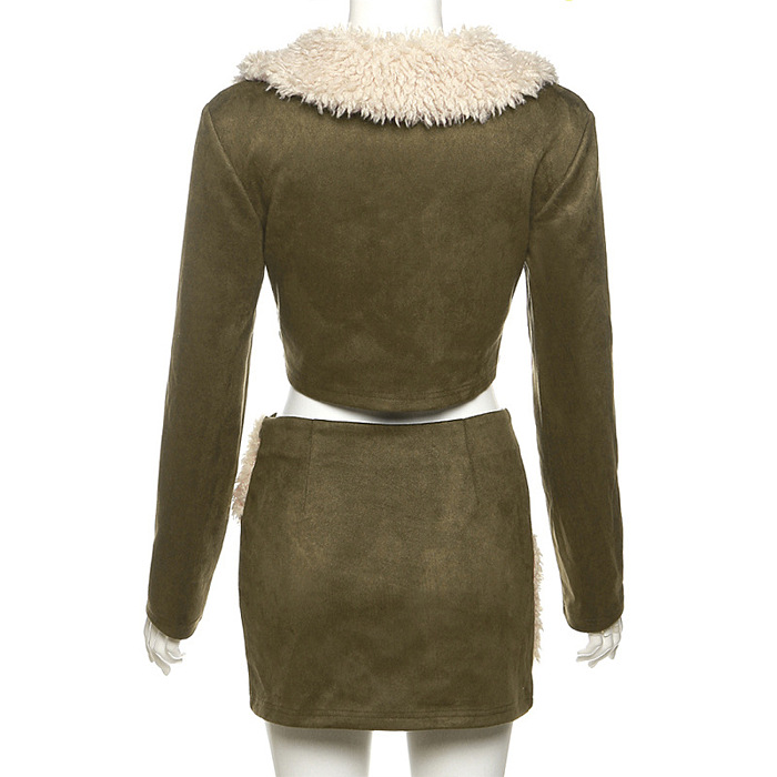 SUPER WHOLESALE | Fur Collar Jacket Set