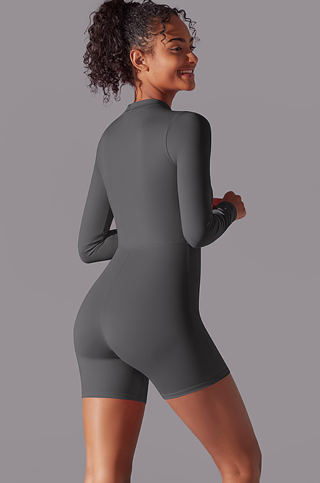 SUPER WHOLESALE | Zipped Yoga Romper(dark grey)