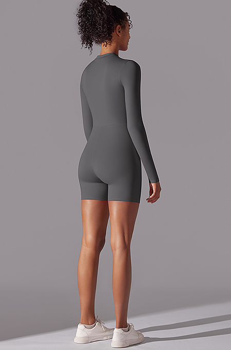 SUPER WHOLESALE | Zipped Yoga Romper(dark grey)