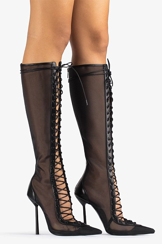 SUPER WHOLESALE |Black mesh lace-up boot