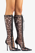 SUPER WHOLESALE |Black mesh lace-up boots(Leopard)