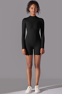 SUPER WHOLESALE | Zipped Yoga Romper(black)