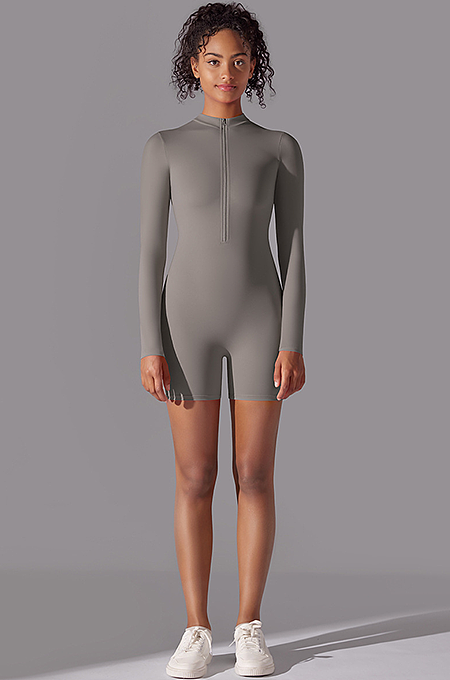 SUPER WHOLESALE | Zipped Yoga Romper(grey)