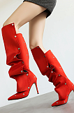 SUPER WHOLESALE |  Button Up Pointed Toe Boots(red)