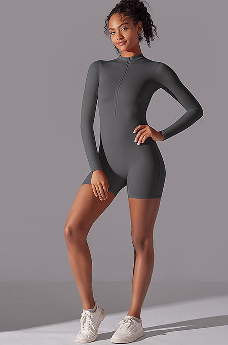 SUPER WHOLESALE | Zipped Yoga Romper(dark grey)