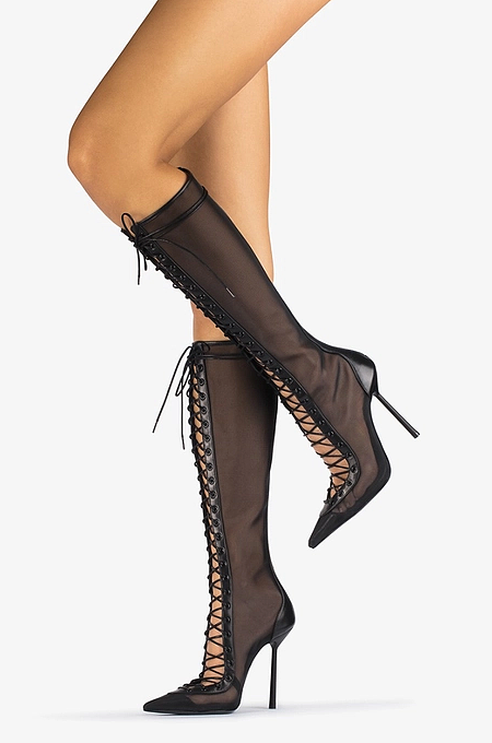SUPER WHOLESALE |Black mesh lace-up boot