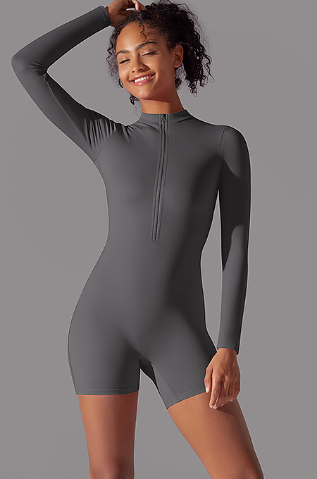 SUPER WHOLESALE | Zipped Yoga Romper(dark grey)