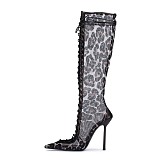 SUPER WHOLESALE |Black mesh lace-up boots(Leopard)