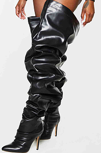 SUPER WHOLESALE | Loose Pleated Black Boots