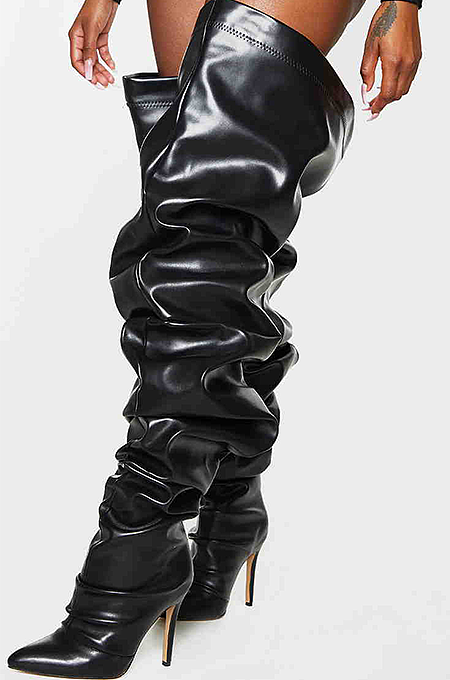 SUPER WHOLESALE | Loose Pleated Black Boots