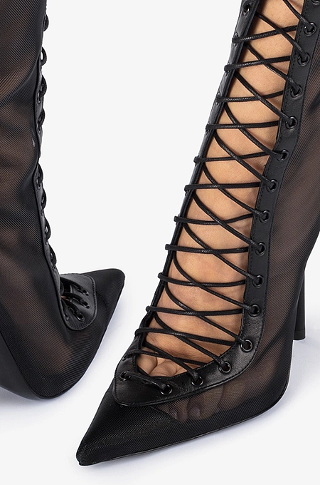 SUPER WHOLESALE |Black mesh lace-up boot