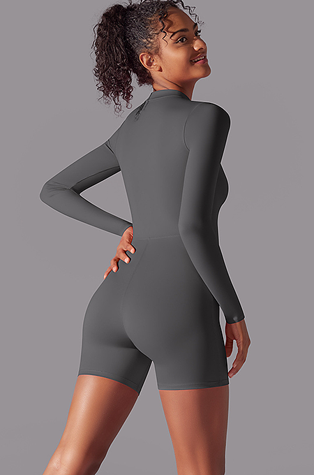 SUPER WHOLESALE | Zipped Yoga Romper(dark grey)