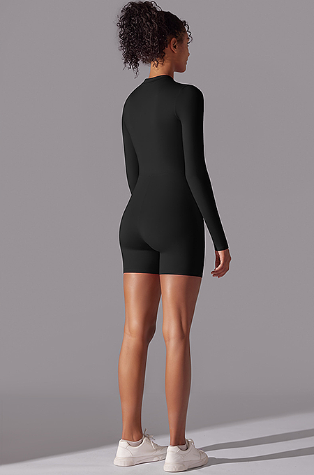 SUPER WHOLESALE | Zipped Yoga Romper(black)