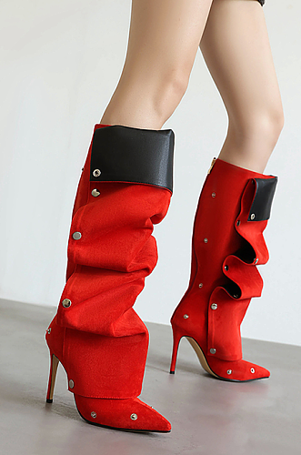 SUPER WHOLESALE |  Button Up Pointed Toe Boots(red)