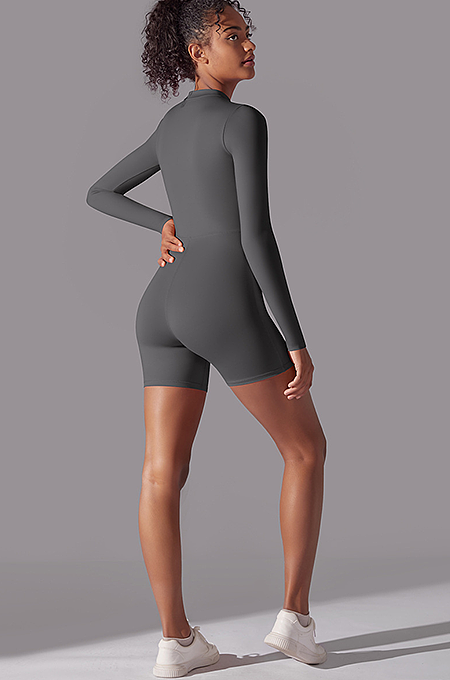 SUPER WHOLESALE | Zipped Yoga Romper(dark grey)