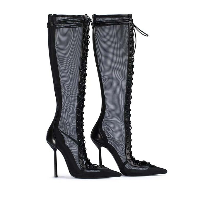 SUPER WHOLESALE |Black mesh lace-up boot