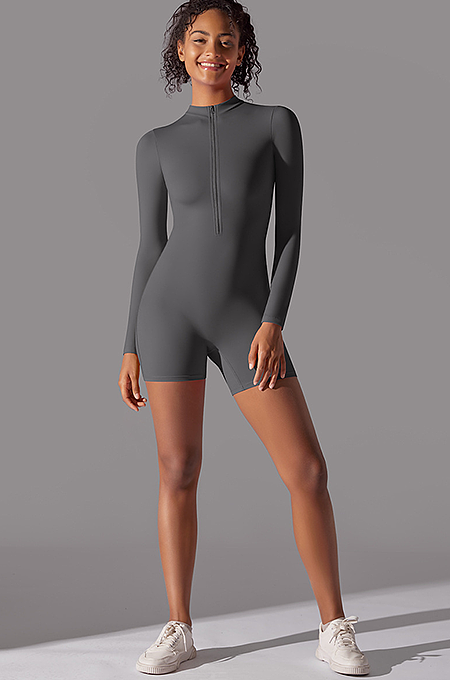 SUPER WHOLESALE | Zipped Yoga Romper(dark grey)
