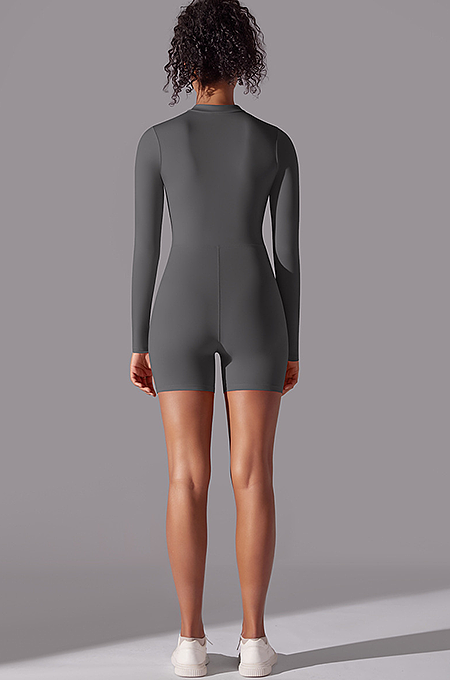 SUPER WHOLESALE | Zipped Yoga Romper(dark grey)
