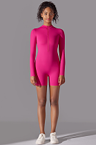 SUPER WHOLESALE | Zipped Yoga Romper(rose red)