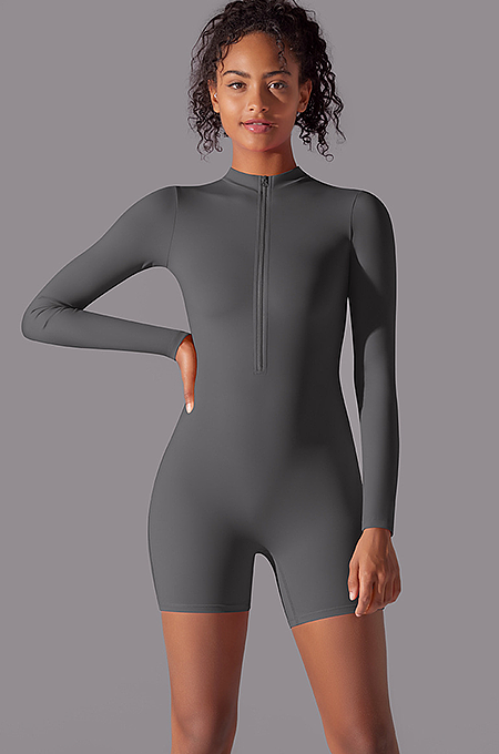 SUPER WHOLESALE | Zipped Yoga Romper(dark grey)