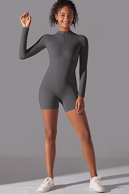 SUPER WHOLESALE | Zipped Yoga Romper(dark grey)