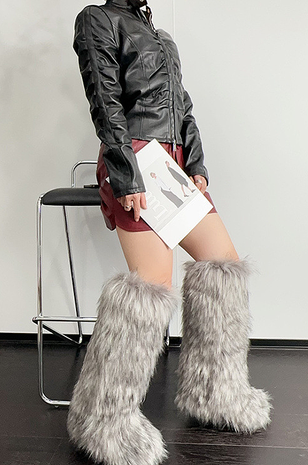 SUPER WHOLESALE | Furry Over-the-knee Boots (50centimetre height)