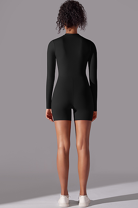 SUPER WHOLESALE | Zipped Yoga Romper(black)
