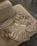 SUPER WHOLESALE | Pleated Ruffled Skirt Set(apricot)