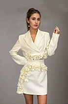 SUPER WHOLESALE |  Blazer Skirt Set with 3D Flowers(apricot)