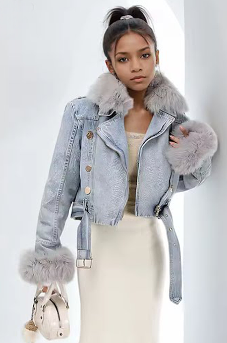 SUPER WHOLESALE | Denim Jacket with Fox Fur Lining