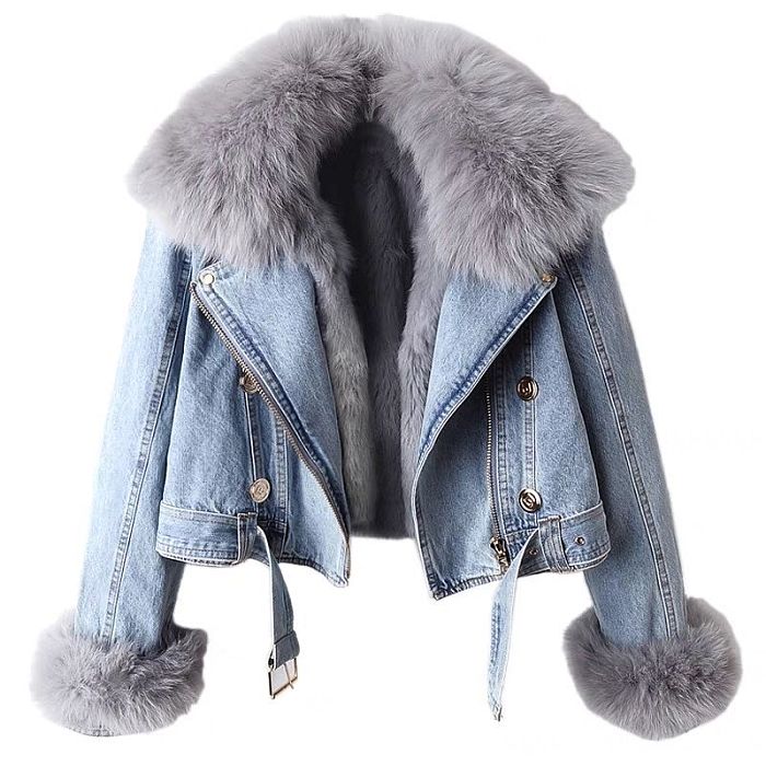 SUPER WHOLESALE | Denim Jacket with Fox Fur Lining