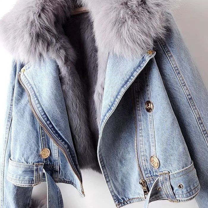 SUPER WHOLESALE | Denim Jacket with Fox Fur Lining