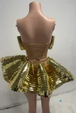 SUPER WHOLESALE | Futuristic Metallic Structured Corset and Skirt Set(gold)