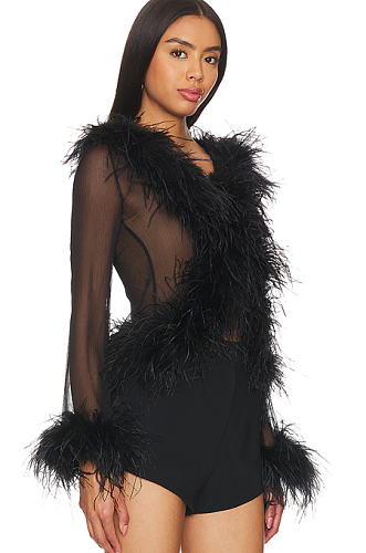 SUPER WHOLESALE| Feather See-through Top