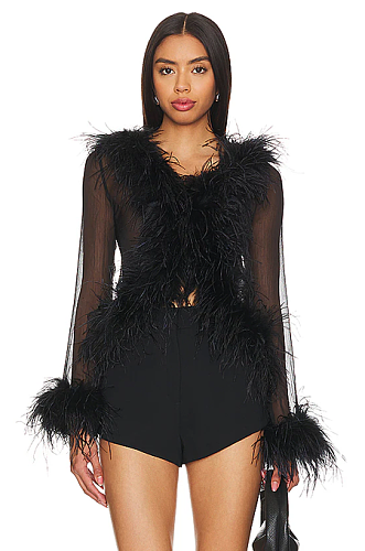SUPER WHOLESALE| Feather See-through Top